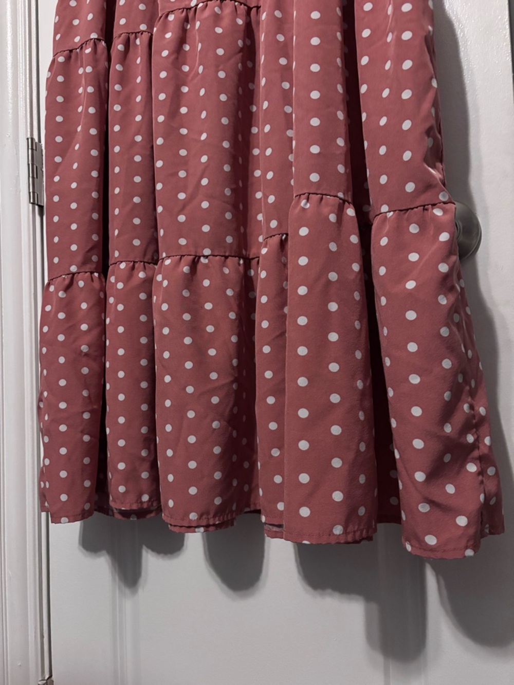 Polka Dot V-Neck Midi Dress in Dusty Rose - Picture 4 of 9